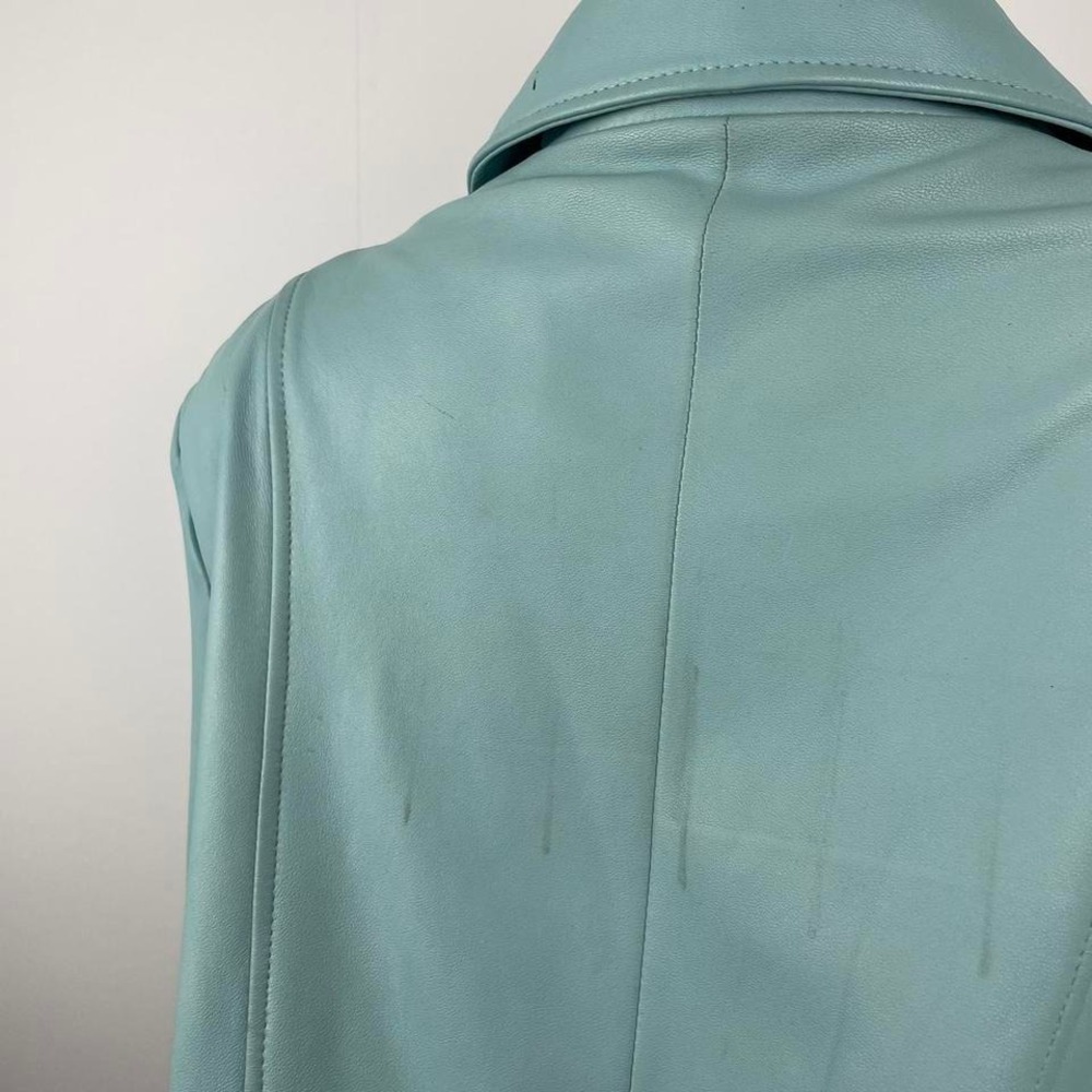 Vintage 90s Pastel Light Blue Leather‎ Blazer Jacket - Picture 5 of 8